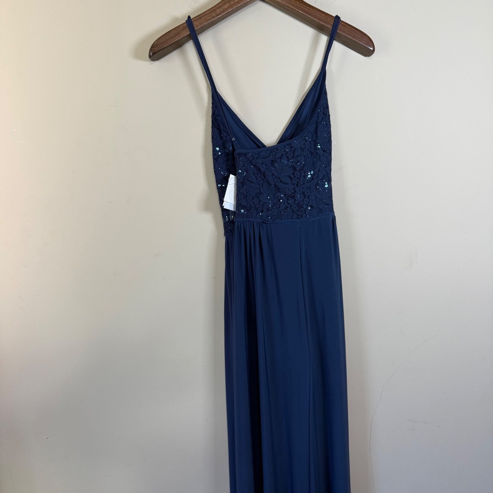 NWT DB Studio Navy Sequin/Lace Bodice V-Neck Spaghetti Strap Maxi Dress